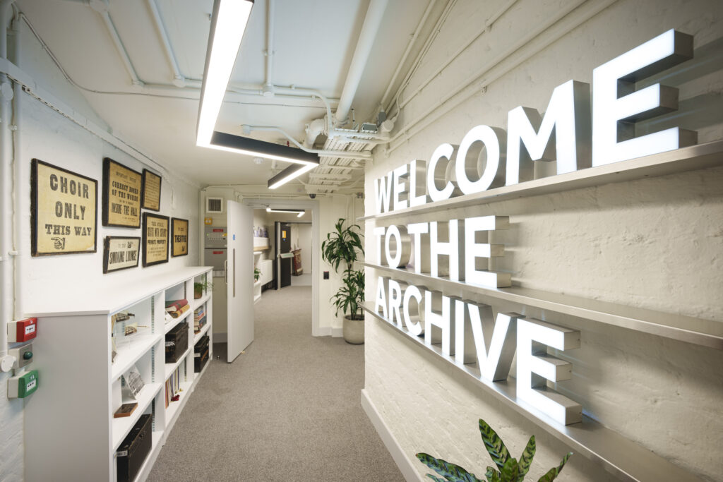 Colour image of the interior entrance to the Royal Albert Hall Archives, photographed by Andy Paradise